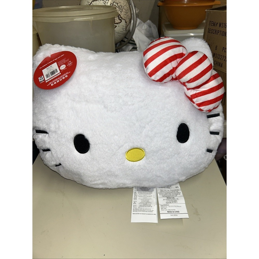 Hello Kitty Christmas Santa Pillow New 2024 White Red Candy Cane Bow Holiday